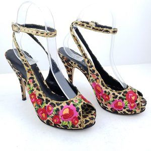 Aldo Women's 36 Leopard Floral Embroidered Stiletto Peep Toe High Heel Pumps US6